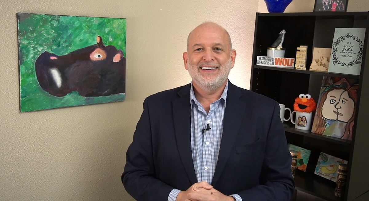 Evan Fuchs presenting via live stream from his studio.